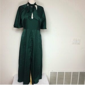 NWT New River Island Forrest Green Jacquard Tie Neck Midi Dress Size 10 Classic